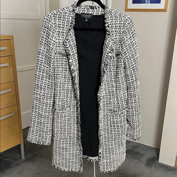 Laundry By Shelli Segal Black and White Tweed Open Blazer - Picture 1 of 7